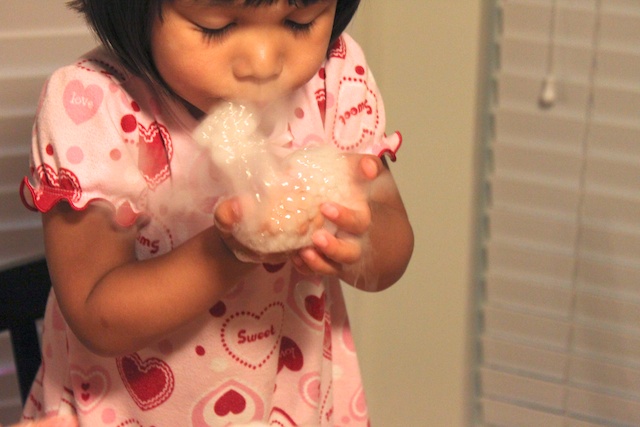 dry ice bubbles are an at-home science project for kids
