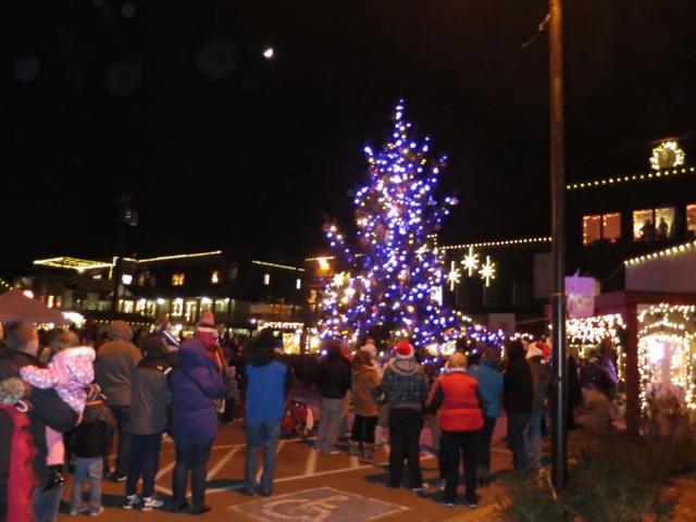 country village shops tree lighting