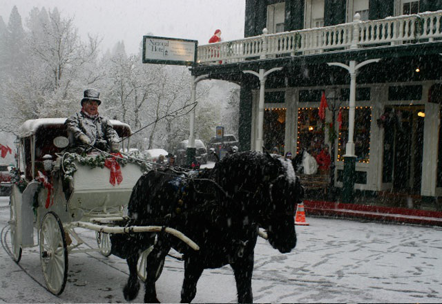 victorian horse and carriage snow