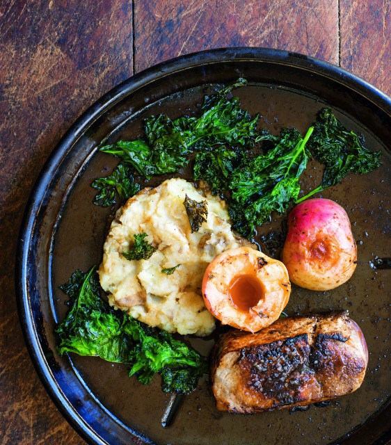 Roast Chops with Apples, Spuds and Cider
