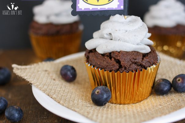 Dark Chocolate Zucchini Cupcakes (with All Natural Purple Whipped Frosting)