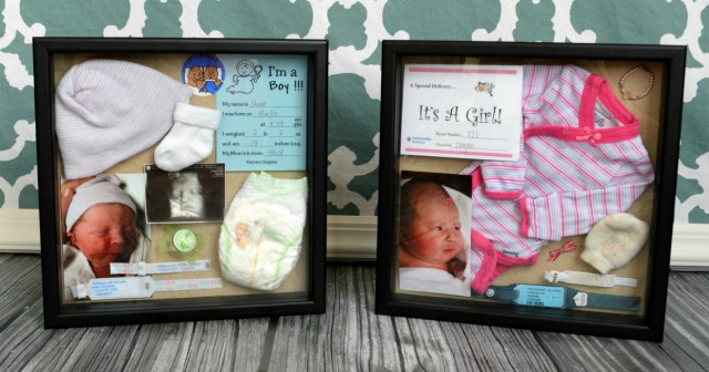 Shadow box for cheap baby keepsakes