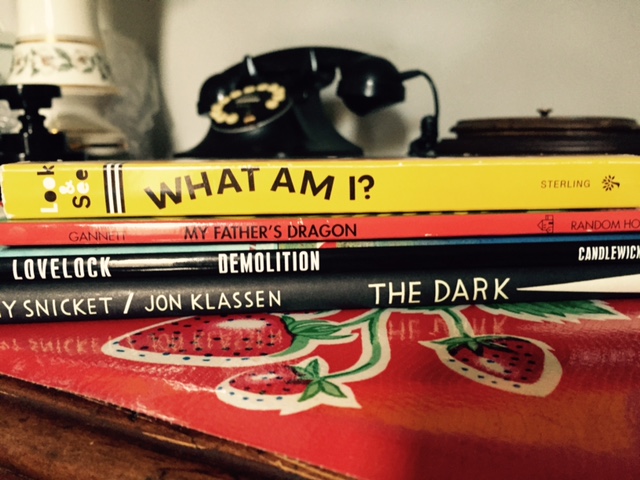 kids books stack spine poetry 