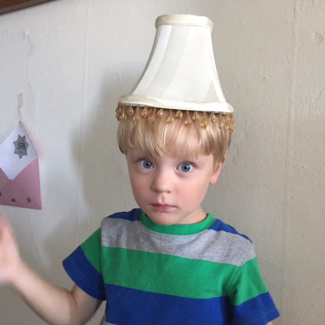 henrik with lampshade on head silly hat day