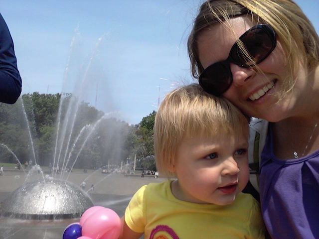 Baby and mom at International Fountain Seattle