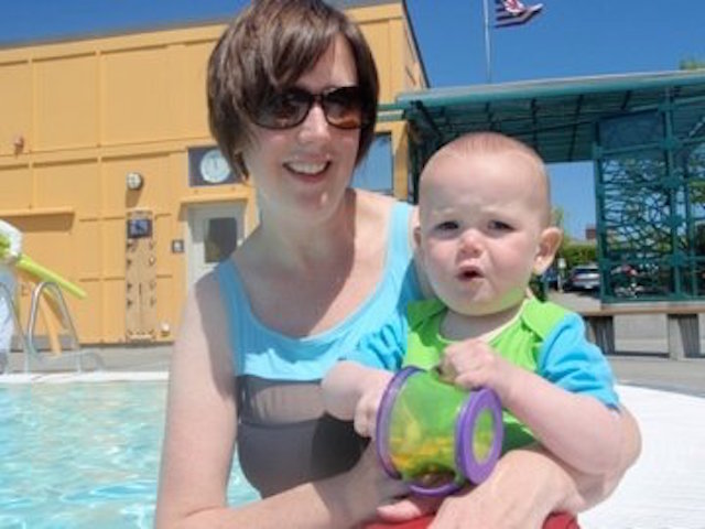 Baby and mom at pool Seattle