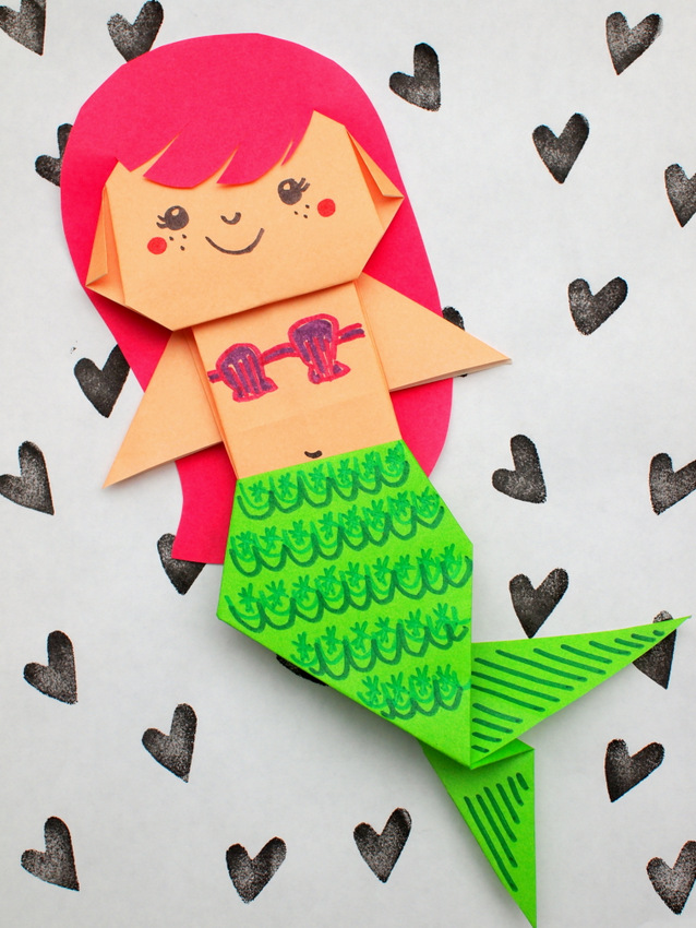 This origami mermaid is simple origami for kids
