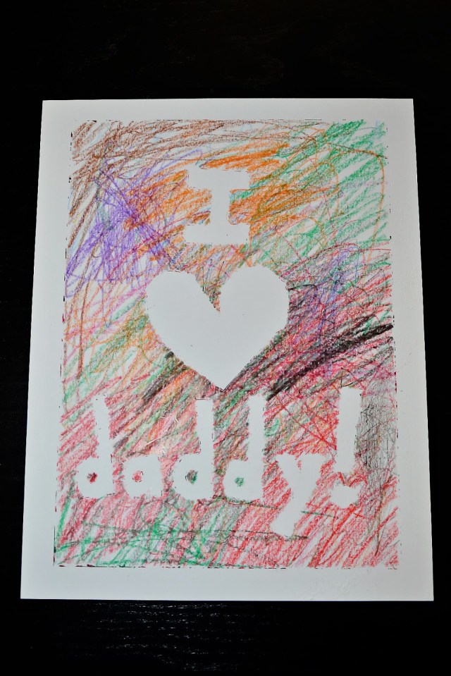 A hand-colored "I love you," a homemade father's day card idea