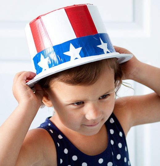 Duct tape on a plastic top hat to look like Uncle Sam for a fourth of July craft