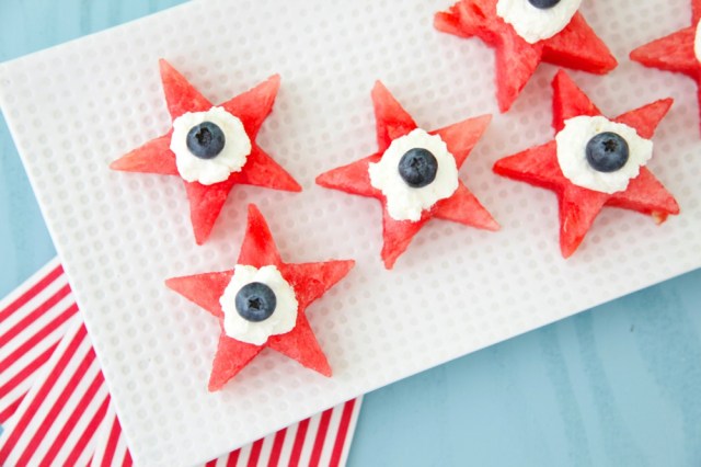 watermelon cut into star shapes for Memorial Day