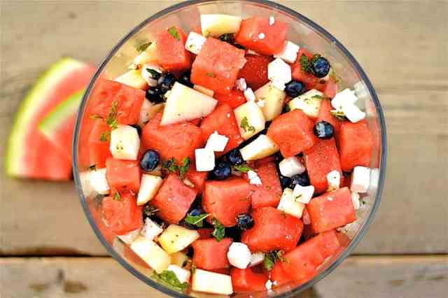 watermelon, blueberry and feta salad for memorial day