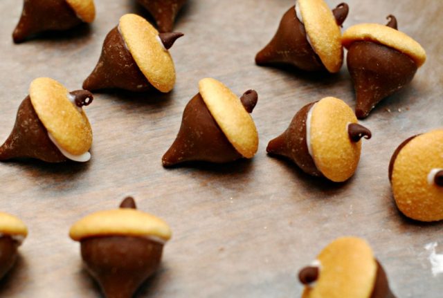 Small acorn candies set out as a dessert for Thanksgiving that isn't pie