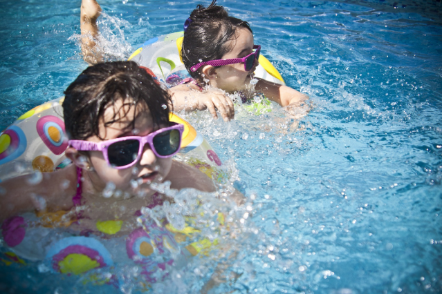 swimming siblings, pool time, summer, girls, toddlers, sisters, splashing