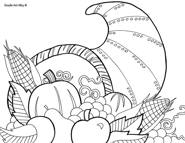 Thanksgiving coloring page of a cornucopia