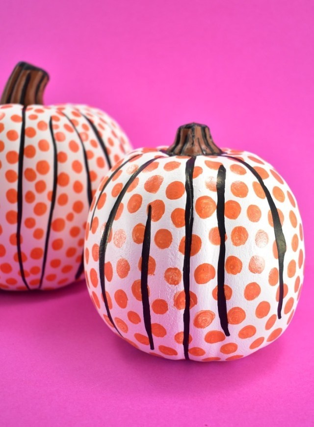 Two spotted pumpkins as a pop art pumpkin decorating idea