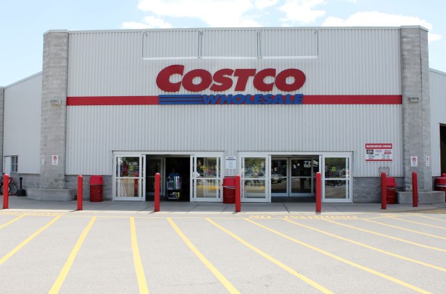 the front of a costco store for a story on costco snacks