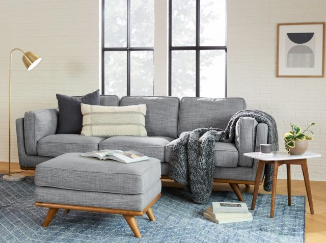 cushy grey couch in living room