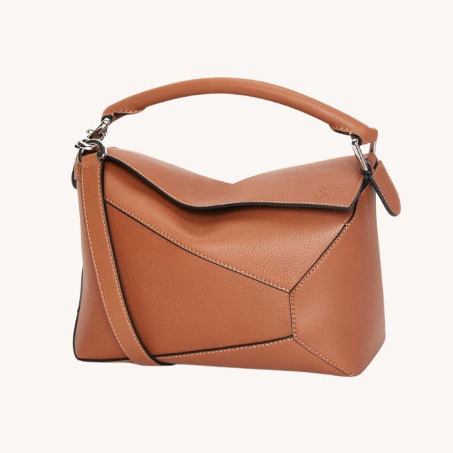 camel colored leather handbag