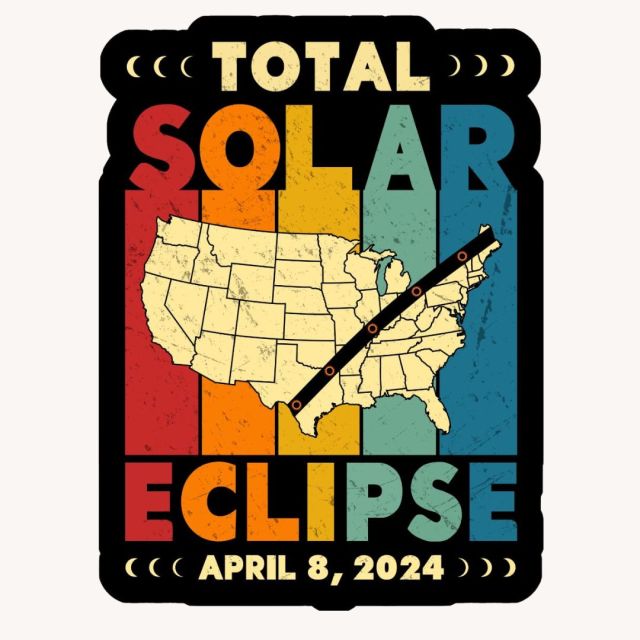 multicolored total solar eclipse sticker with date