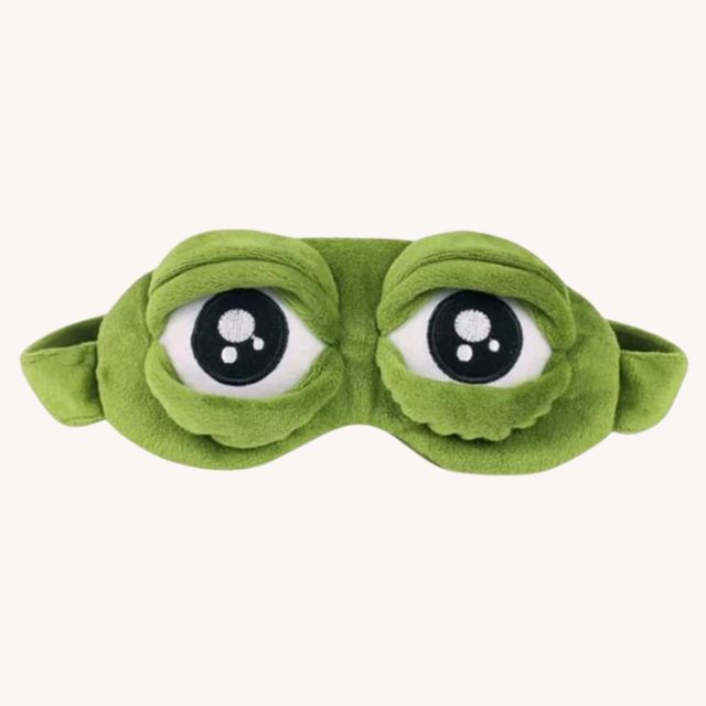 green sleep mask with frog eyes
