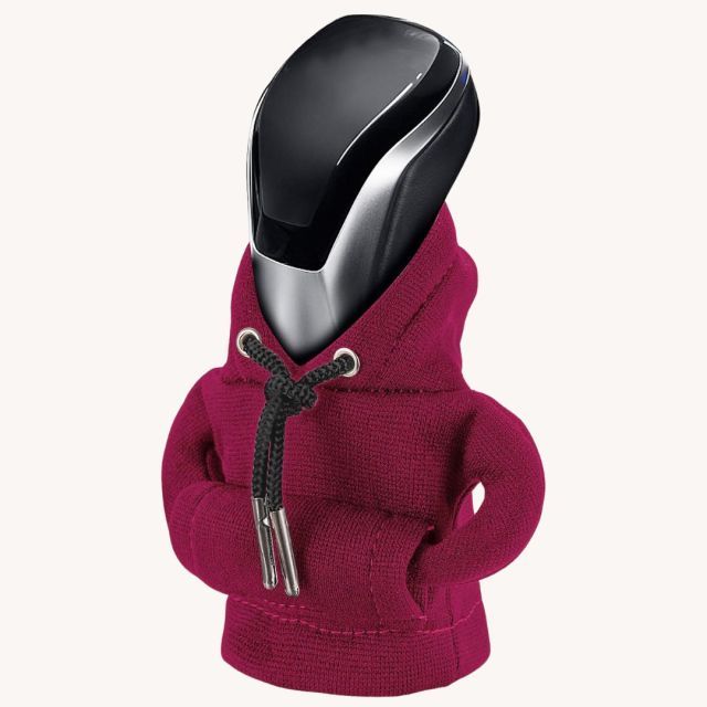 gear shift with a novelty hoodie on it