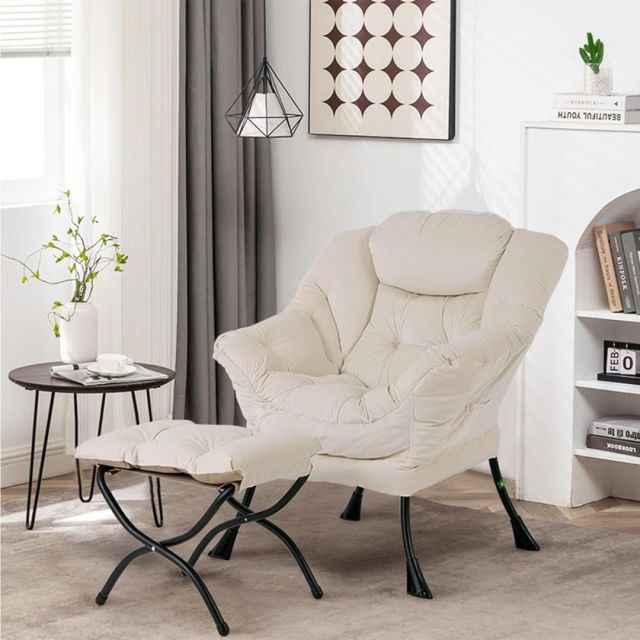 beige easy chair with an ottoman