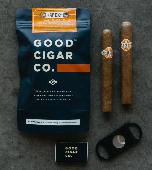 the good cigar co set of 2 cigars, cutter, and matches