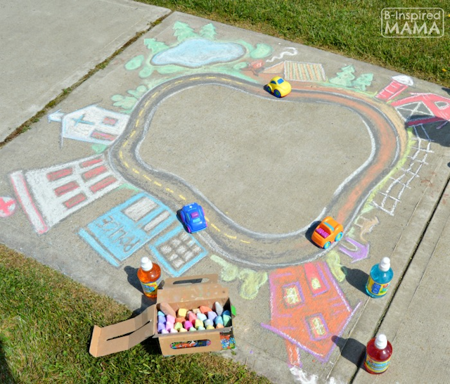 a play town is one of the things to draw with chalk when spending the day outside