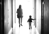 mom and kid walking