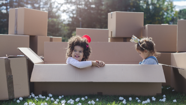 a cardboard outdoor fort for kids