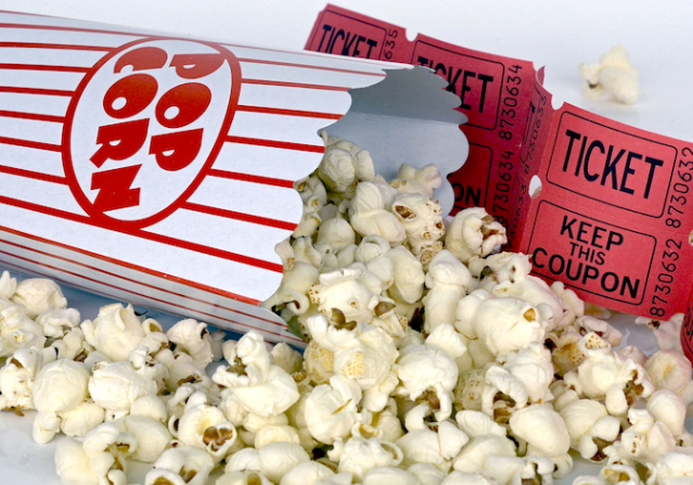 theater, movie night, popcorn, tickets