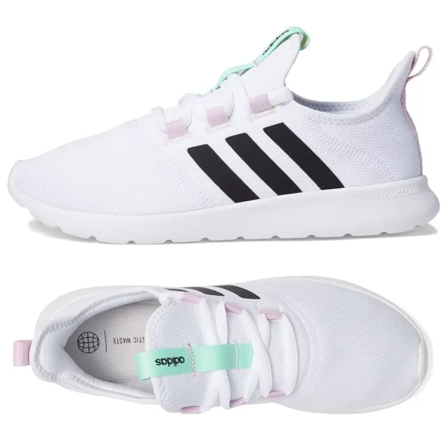 white and black adidas cloudfoam sneakers for women