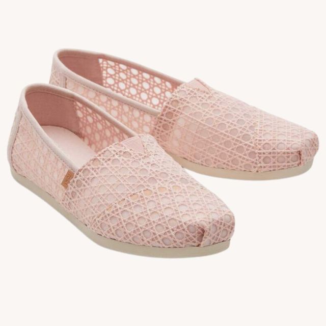 pink TOMS basketweave style slip on shoes