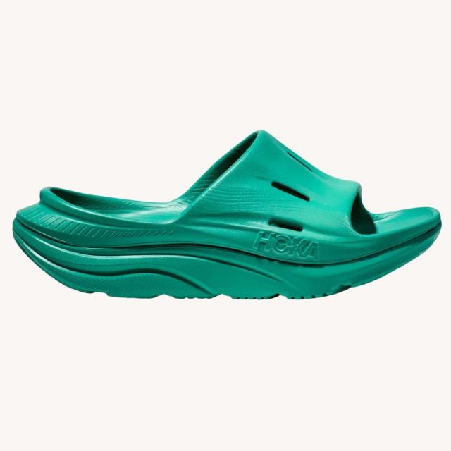 teal green hoka recovery slide sandals