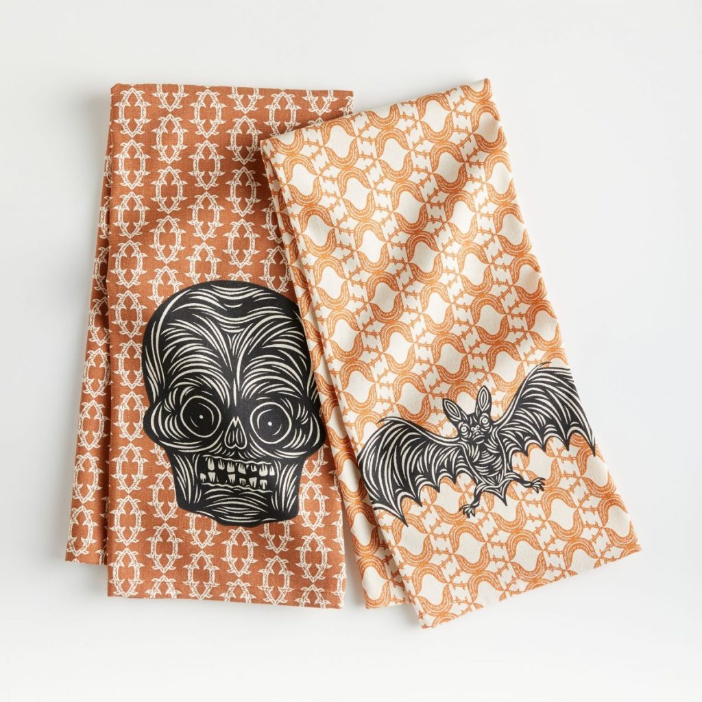 PATCH NYC Batty Bat and Scary Skull Dish Towels, Set of 2