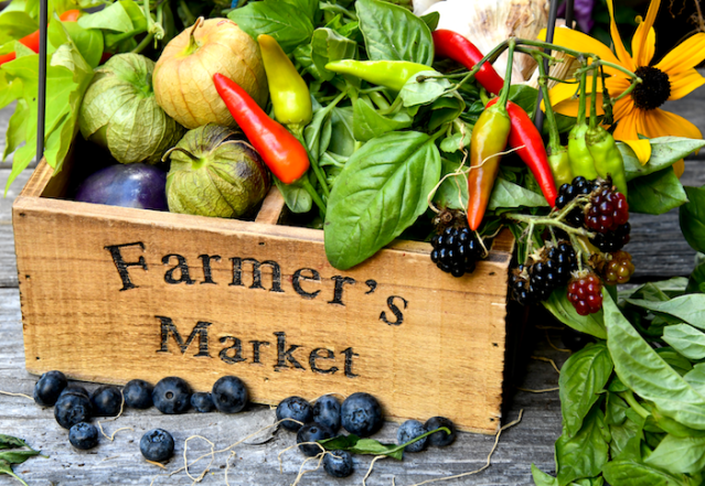 fresh, farmers market, basket, local, produce