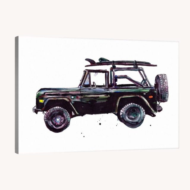 canvas of jeep with surfboard