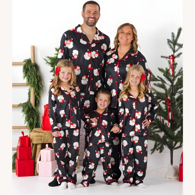 Family Matching Pajamas Sparkle in Pink Vintage Santa
