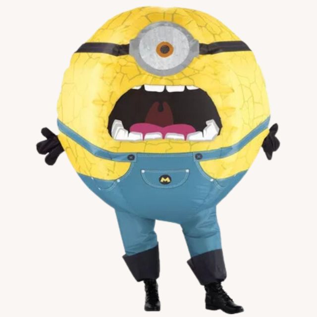 child wearing inflatable jerry minion costume