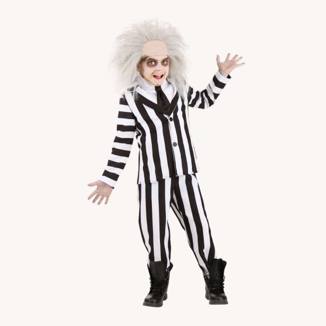 child wearing beetlejuice costume