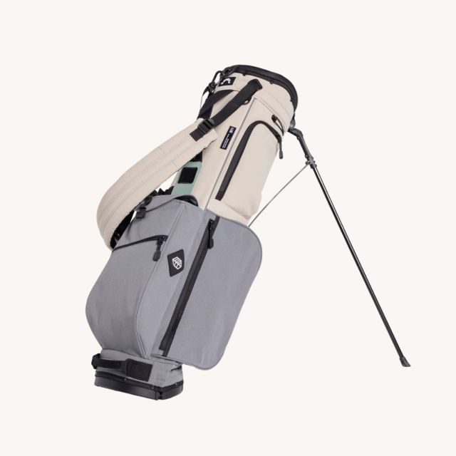 grey and beige golf bag