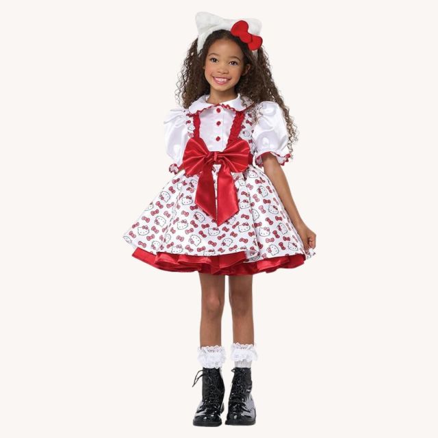 girl wearing hello kitty costume