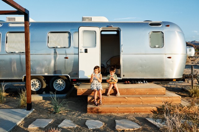 Family Glamping in Joshua Tree National Park Outside an AutoCamp Luxury Airstream