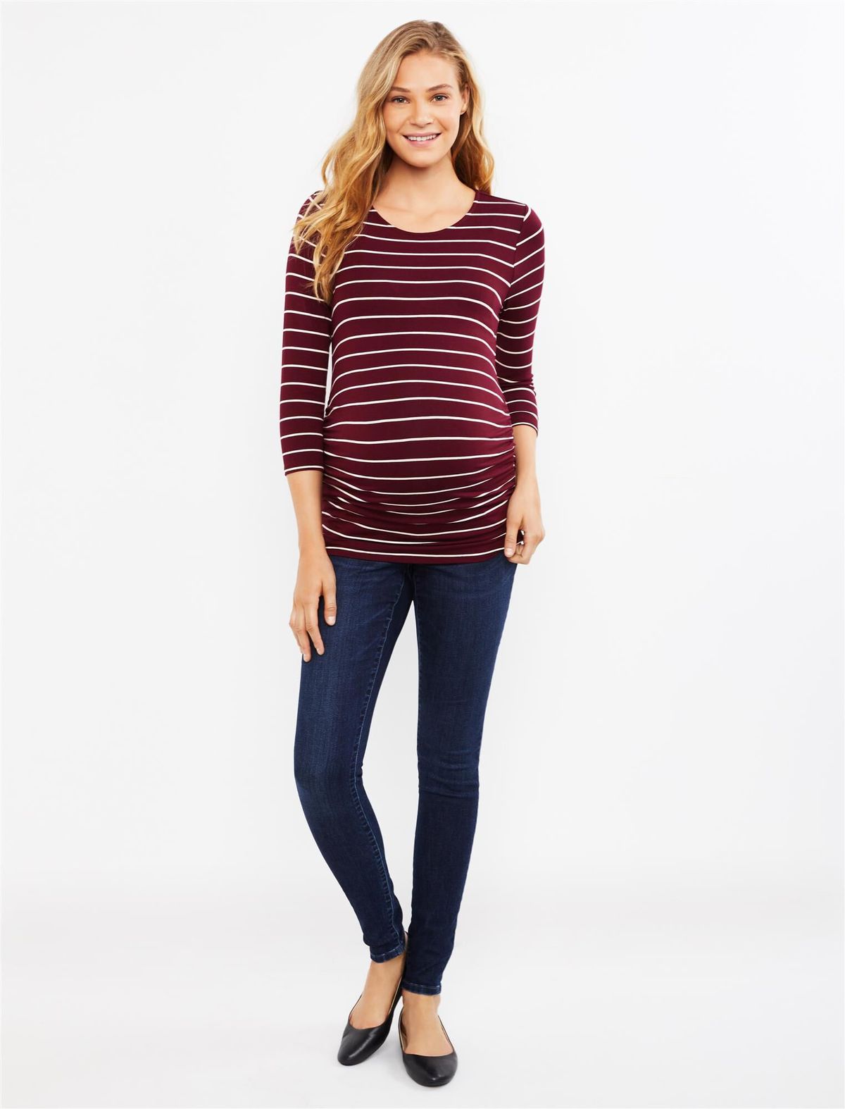 Jessica Simpson Maternity Striped Cut Out Shoulder Maternity