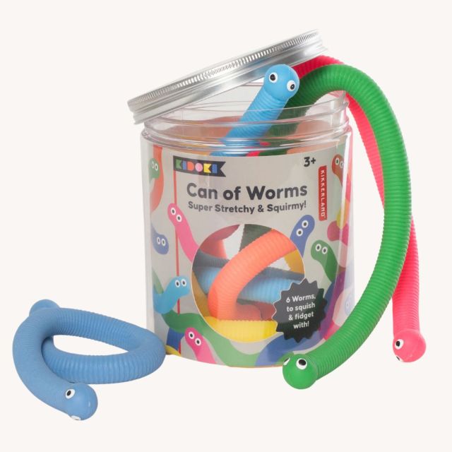 can of plastic worm toy