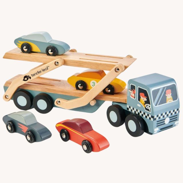 wooden car transporter toy