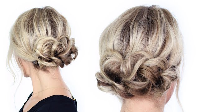 A twisted updo is a fun holiday hairstyle for moms