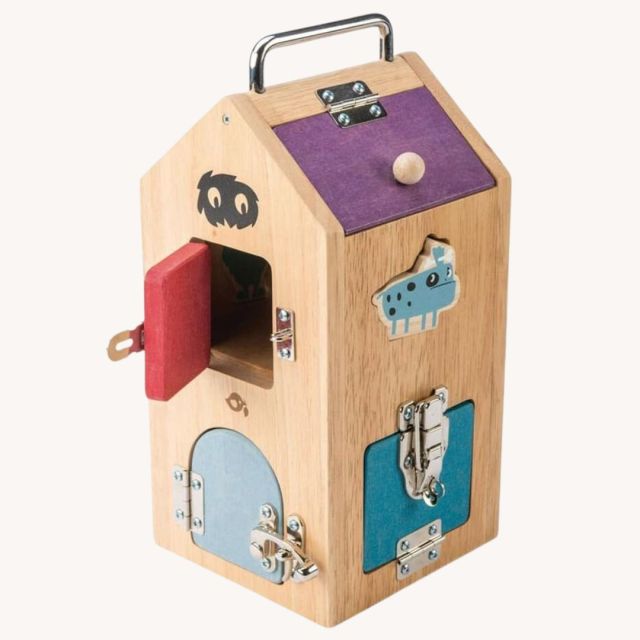 wooden monster lock box toy