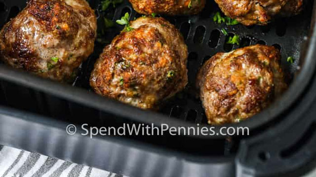 a picture of an air fryer dinner recipe for meatballs