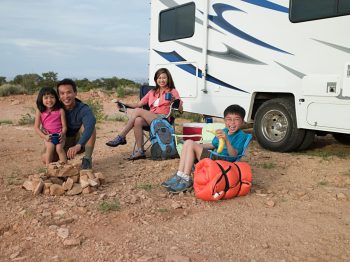 Family on RV road trip vacation